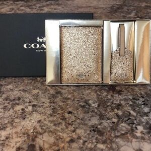 Coach Sparkling Gold Travel Set-passport holder & luggage tag